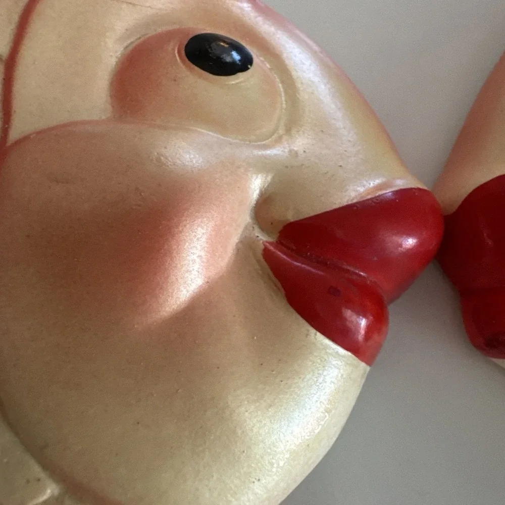 Vintage Miller Studio 1970's Orange Kissing Fish Chalkware Wall Plaques Set Of 2